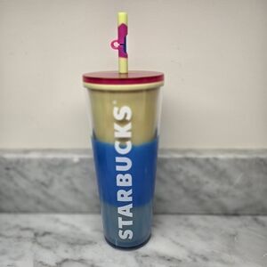Starbucks 2023 Spring Straw Topper Blue Wave Color Changing Tumbler 24oz Tumbler